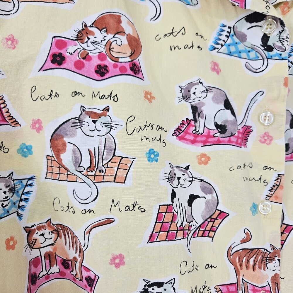 Chatterprintz Shirt Womens 2X Cat Kitten on Mats Button Up Long Sleeve Print - Picture 2 of 11